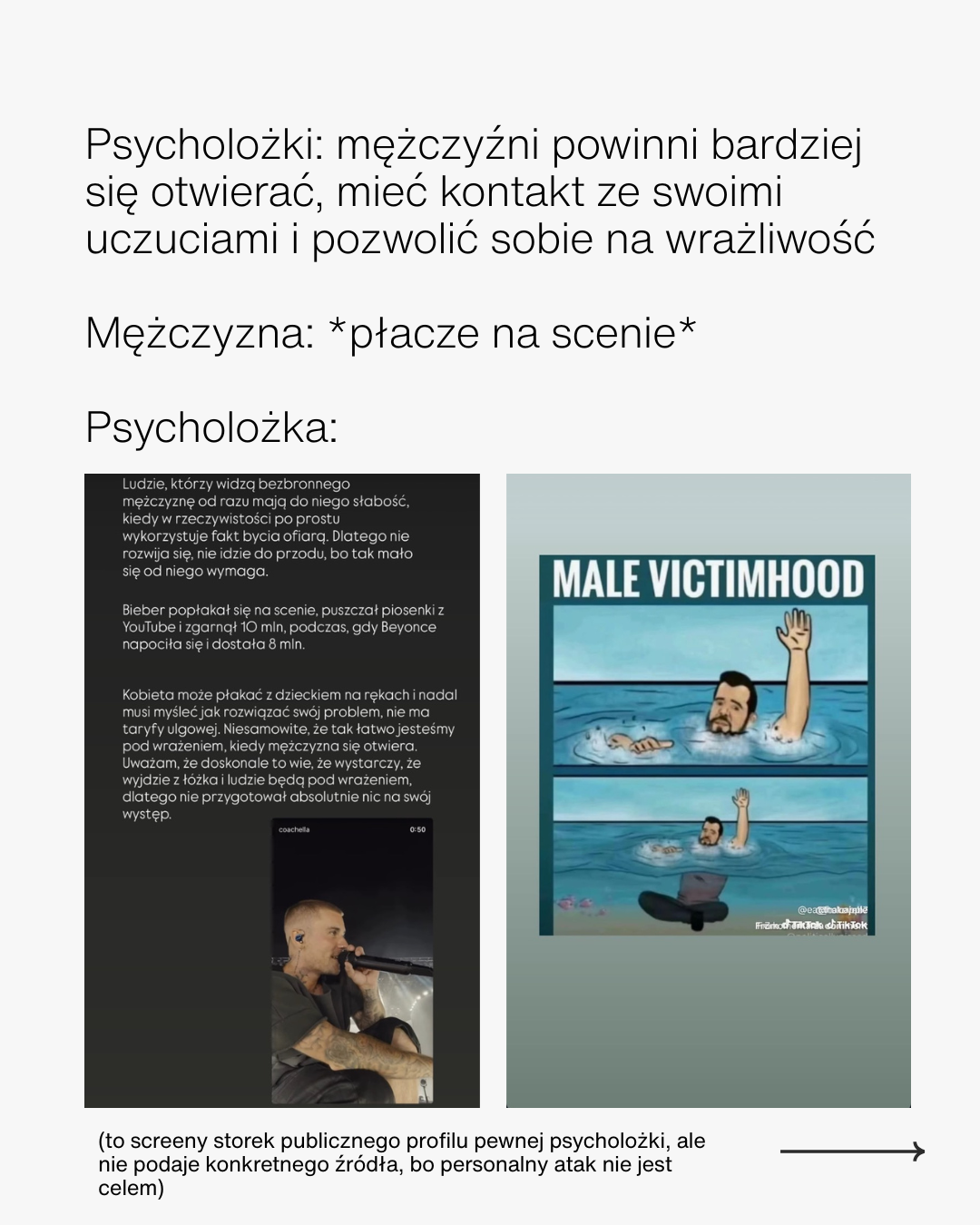 Psycholożki: mężczyźni powinni bardziej się otwierać, mieć kontakt ze swoimi uczuciami i pozwolić sobie na wrażliwość / Mężczyzna: płacze na scenie / Psycholożka: (screeny storek)